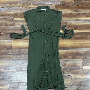 LOFT Forest Green Button-Down Maxi Dress